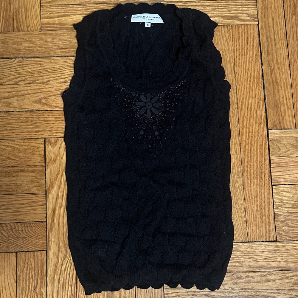 Carolina Herrera Black Textured Tank Top